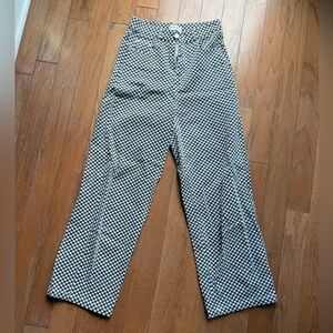 Shekou New Zealand Black and White Checkered Jeans, wide straight leg